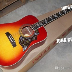 Spruce Top 41 Inches Humming Cherry Sunburst Vintage Acoustic Electric Guitar, Split Parallelogram Inlay, Red Pickguard, Fishman Pickups