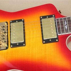 Custom Shop Cherry Sunburst Explorer Electric Guitar Flame Maple Top Floyd Rose Tremolo MOP Split Diamond Fingerboard Inlay Golden Hardware