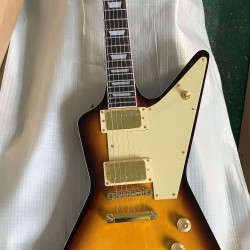 Custom Shop ES Shaped Vintage Sunburst Explorer Electric Guitar Black Back Plain Maple Top Gold Parts White Pickguard Gold Speed Knobs