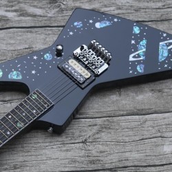 Rare Boris Dommenget Matthias Jabs Scorpions Galaxy Explorer Black Diamond Electric Guitar Floyd Rose Tremolo, Abalone Stars & Planets Inlay