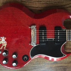 1965 Hard Rock Black Sabbath Tony Iommi Signed Legendary Vintage Cheery Red SG Monkey Electric Guitar Black P 90 Pickups, Wrap Around Bridge