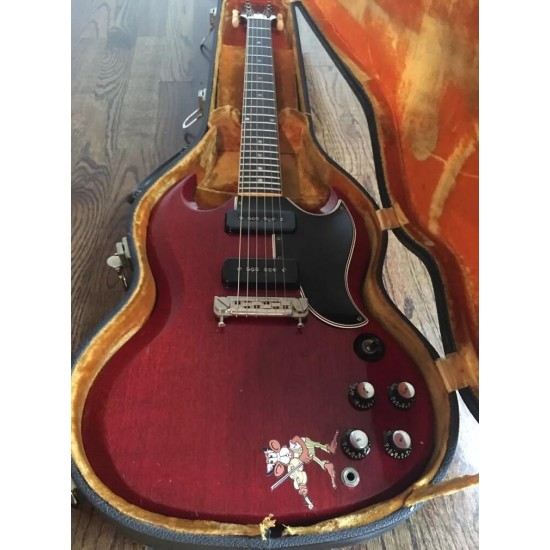 1965 Hard Rock Black Sabbath Tony Iommi Signed Legendary Vintage Cheery Red SG Monkey Electric Guitar Black P 90 Pickups, Wrap Around Bridge