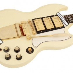 Custom Shop 1968 SG Custom Polaris White Double Cutaway Electric Guitar Long Version Maestro Vibrola Gold Tremolo Birdge 3 Pickups