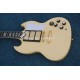 Custom Limited Vintage White Cream SG 400 Double Cutaway Electric Guitar Dual 3 Humbucker Pickups White MOP Trapezoid Inlay