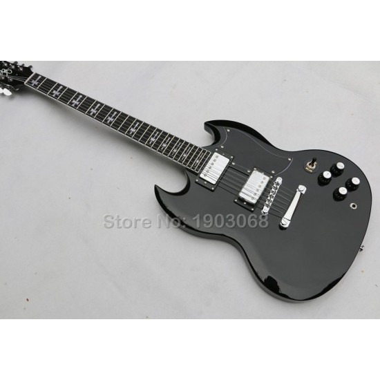 Top Quality Custom 24 frets Ebony Fretboard Guitar Tony Iommi Signature SG Electric Guitar Black Lacquer