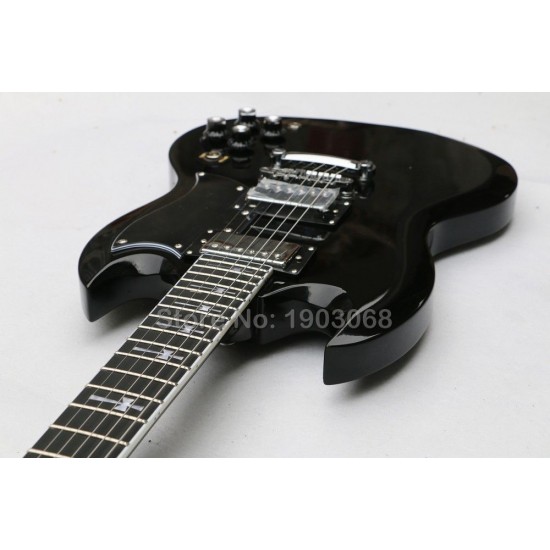 Top Quality Custom 24 frets Ebony Fretboard Guitar Tony Iommi Signature SG Electric Guitar Black Lacquer