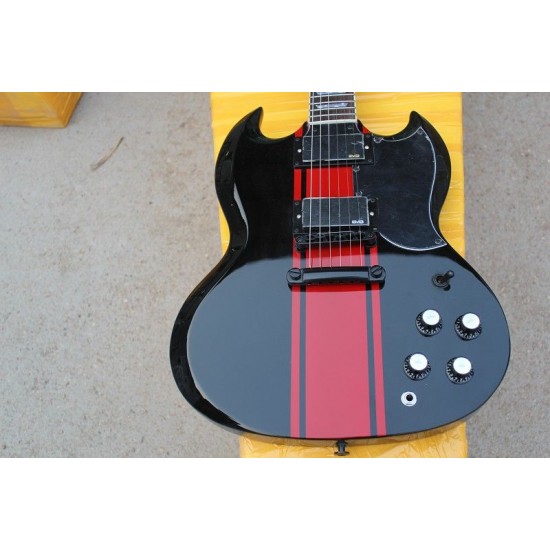 Custom Shop Rare Slash SG Guitar Black & Red Stripe Electric Guitar EMG Pickups Black Hardware White Pearl Block Fingerboard Inlay