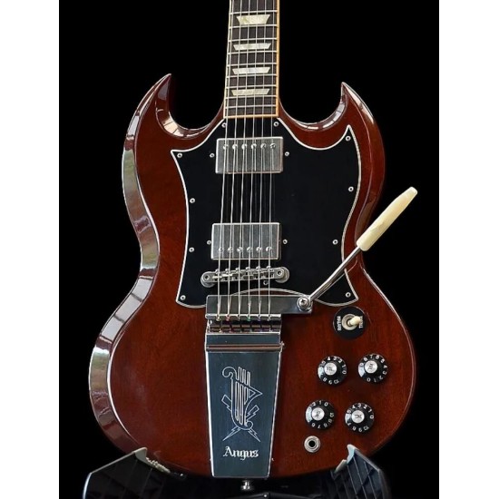 Rare Angus Young Wine Cherry Red SG Electric Guitar Engraved Lyre Vibrola Maestro tremolo & Whammy Bar, ABR-1 bridge, Pearl trapezoid inlay