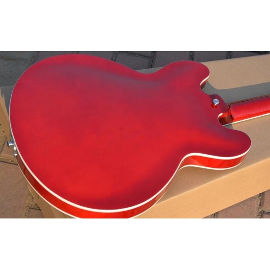 Custom Dave GrohlDG335 Red Crimson Hollow Body Memphis Trini Jazz Electric Guitar Metal Tailpiece Double Diamond Holes Split Diamond Inlay