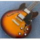 Custom 1959 339 Vintage Sunburst Semi Hollow Body Jazz Electric Guitar Double F Holes, Semi-Gloss Finihsed, Dot Inlay, Cream Body Binding