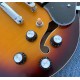 Custom 1959 339 Vintage Sunburst Semi Hollow Body Jazz Electric Guitar Double F Holes, Semi-Gloss Finihsed, Dot Inlay, Cream Body Binding