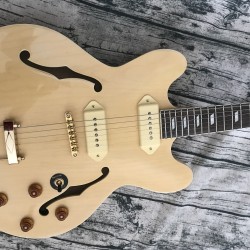 John Lennon Revolution Casino Natural ES Semi Hollow Body Jazz Electric Guitar Gold Hardware, Double F Holes, Trapeze Tailpiece, P90 Pickups