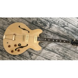 John Lennon Revolution Casino Natural ES Semi Hollow Body Jazz Electric Guitar Gold Hardware, Double F Holes, Trapeze Tailpiece, P90 Pickups