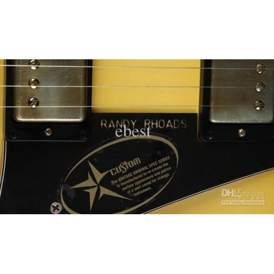 Legendary Axe! Custom RANDY RHOADS Signature Aged White Yellow Metal Legend Electric Guitar Ebony Fingerboard,Engraved Sign On the Pickguard