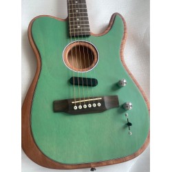 Custom Shop Acoustasonic Tele Satin Green Electric Guitar Hollow Body, Vintage Tuners, Chrome Hardware, No Acoustic PU Only Magnetic Pickups, Deep C Mahogany Neck