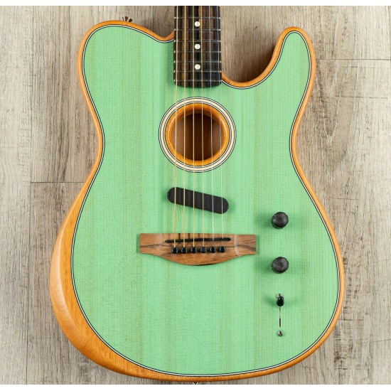 Custom Shop Acoustasonic Tele Satin Green Electric Guitar Hollow Body, Vintage Tuners, Chrome Hardware, No Acoustic PU Only Magnetic Pickups, Deep C Mahogany Neck