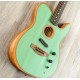 Custom Shop Acoustasonic Tele Satin Green Electric Guitar Hollow Body, Vintage Tuners, Chrome Hardware, No Acoustic PU Only Magnetic Pickups, Deep C Mahogany Neck