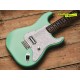 Custom TomDelonge Strat Surf Green Electric Guitar Special Inlay, Big Headstock, White Pearl Pickguard, Engraved Neck Plate, Vintage Tuners, Tremolo Bridge