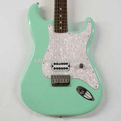 Custom TomDelonge Strat Surf Green Electric Guitar Special Inlay, Big Headstock, White Pearl Pickguard, Engraved Neck Plate, Vintage Tuners, Tremolo Bridge