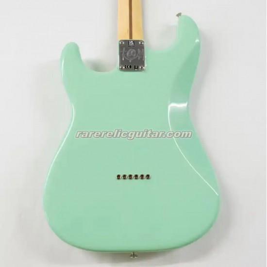 Custom TomDelonge Strat Surf Green Electric Guitar Special Inlay, Big Headstock, White Pearl Pickguard, Engraved Neck Plate, Vintage Tuners, Tremolo Bridge