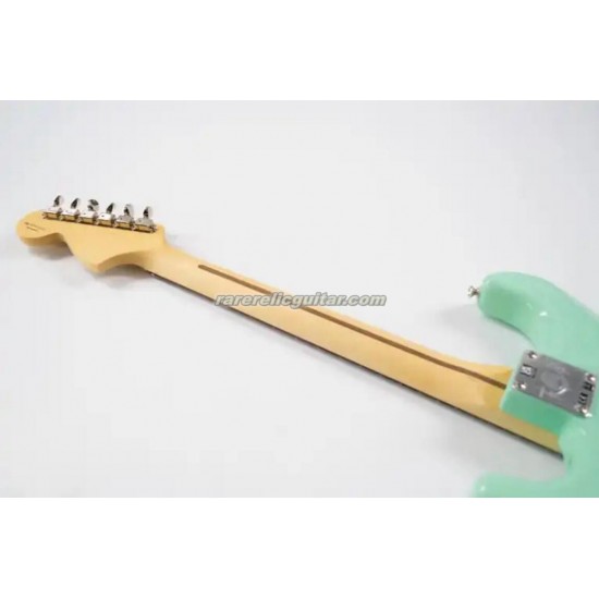 Custom TomDelonge Strat Surf Green Electric Guitar Special Inlay, Big Headstock, White Pearl Pickguard, Engraved Neck Plate, Vintage Tuners, Tremolo Bridge