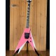 Rare Vinnie Vincent Flying V Double V Pink White Electric Guitar,Floyd Rose Tremolo, Shark Fin Inlay,EMG Pickup, Black Hardware