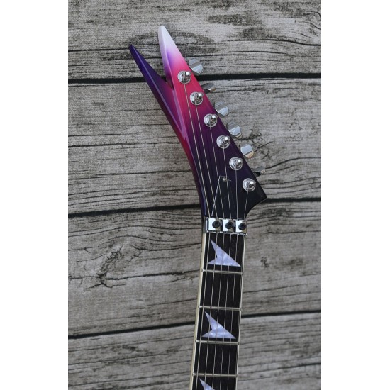 Custom Shop Vinnie Vincent Flying V Double V Purple Pink Electric Guitar Floyd Rose Tremolo Bridge