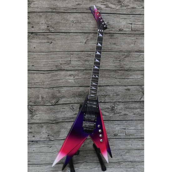 Custom Shop Vinnie Vincent Flying V Double V Purple Pink Electric Guitar Floyd Rose Tremolo Bridge