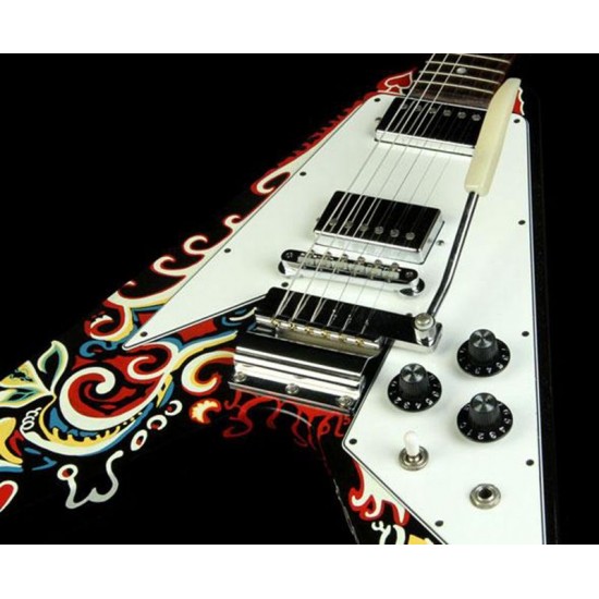 Collector Jimi Hendrix Psychedelic Hand Painted Flying V Electric Guitar Maestro Vibrato Tailpiece, Chrome Hardware, Tuilp Tuners, Dot Inlay, White Pickguard