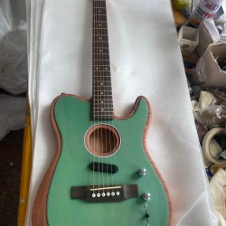 Custom Shop Acoustasonic Tele Satin Green Electric Guitar Hollow Body, Vintage Tuners, Chrome Hardware, No Acoustic PU Only Magnetic Pickups, Deep C Mahogany Neck