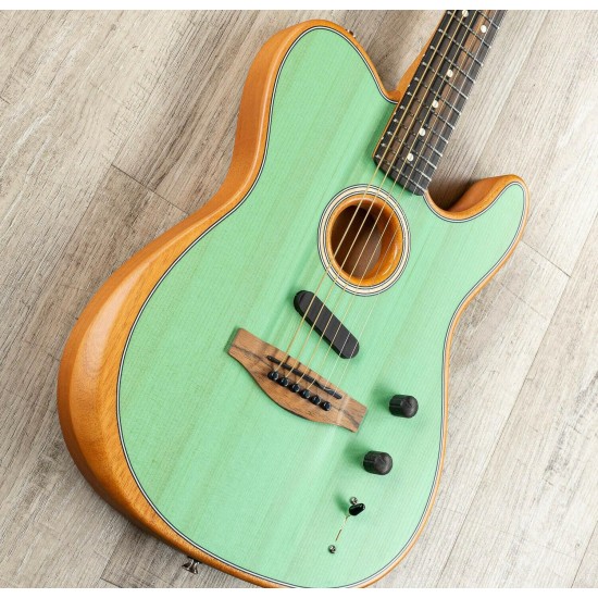 Custom Shop Acoustasonic Tele Satin Green Electric Guitar Hollow Body, Vintage Tuners, Chrome Hardware, No Acoustic PU Only Magnetic Pickups, Deep C Mahogany Neck