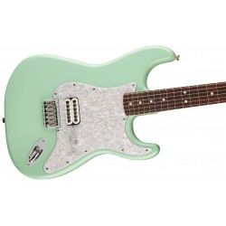 Custom TomDelonge Strat Surf Green Electric Guitar Special Inlay, Big Headstock, White Pearl Pickguard, Engraved Neck Plate, Vintage Tuners, Tremolo Bridge