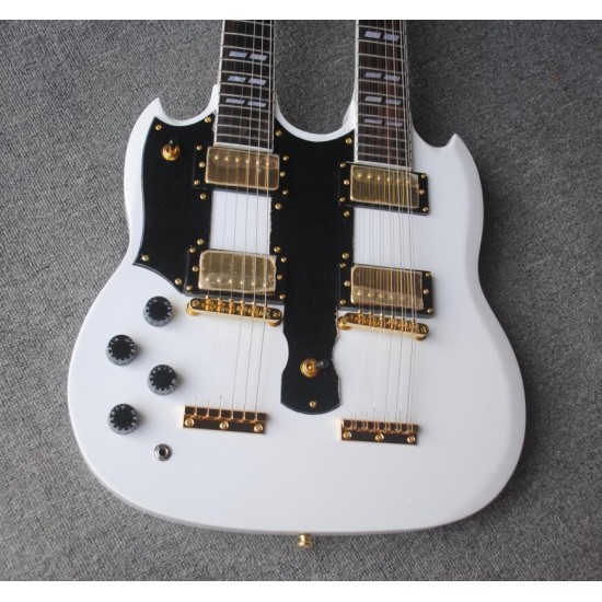 Rare Left Handed 12 & 6 Strings 1275 Double Neck Alpine White Electric Guitar Gold Hardware, Claw Tailpiece, Split parallelogram inlays