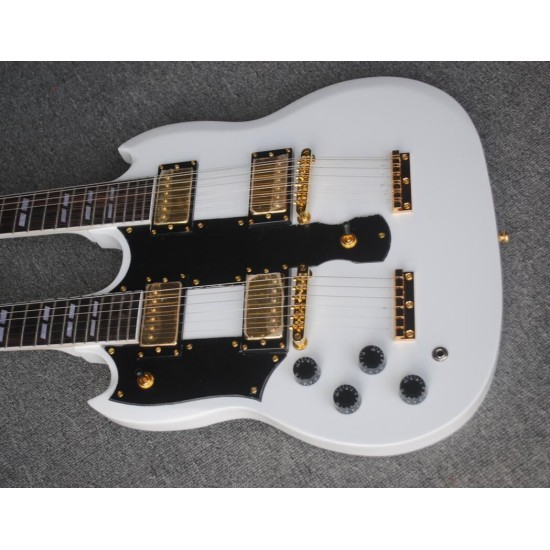 Rare Left Handed 12 & 6 Strings 1275 Double Neck Alpine White Electric Guitar Gold Hardware, Claw Tailpiece, Split parallelogram inlays