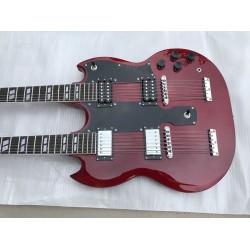 Custom Jimmy Page 12 & 6 strings 1275 Double Neck Led Zeppeli Page Wine Red SG Electric Guitar 2 Different Pickups Special Tailpiece