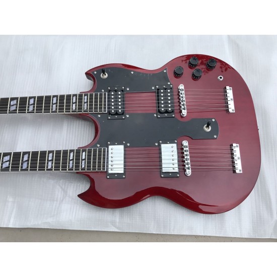 Custom Jimmy Page 12 & 6 strings 1275 Double Neck Led Zeppeli Page Wine Red SG Electric Guitar 2 Different Pickups Special Tailpiece