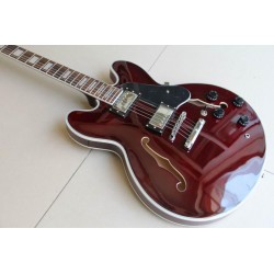 Custom Shop Wine Red 335 Semi Hollow Flame Maple Top Jazz Electric Guitar Chrome Hardware, White MOP Block inlay, Grover Tuners