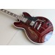 Custom Shop Wine Red 335 Semi Hollow Flame Maple Top Jazz Electric Guitar Chrome Hardware, White MOP Block inlay, Grover Tuners