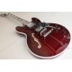 Custom Shop Wine Red 335 Semi Hollow Flame Maple Top Jazz Electric Guitar Chrome Hardware, White MOP Block inlay, Grover Tuners