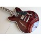 Custom Shop Wine Red 335 Semi Hollow Flame Maple Top Jazz Electric Guitar Chrome Hardware, White MOP Block inlay, Grover Tuners