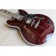 Custom Shop Wine Red 335 Semi Hollow Flame Maple Top Jazz Electric Guitar Chrome Hardware, White MOP Block inlay, Grover Tuners