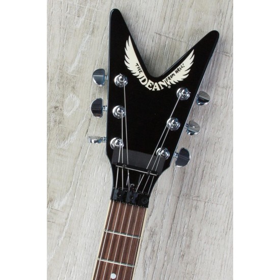 Washburn Dimebag Darrell Dime DimeBolt Dean From Hell Blue Lightning Electric Guitar Dot Inlay Floyd Rose Tremolo Bridge Whammy Bar Locking Nut Chrome Grover Tuners